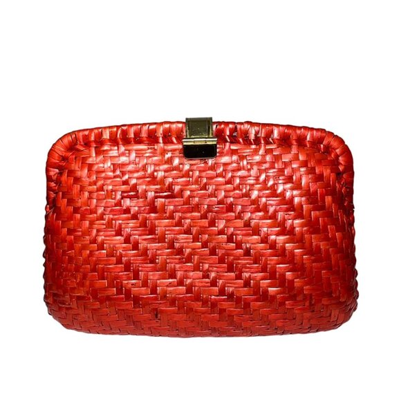 VINTAGE JAEGER cherry red lacquer woven clutch - Picture 3 of 8